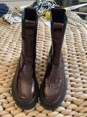 Philip Lim Wine Patent Platform Chelsea Boots